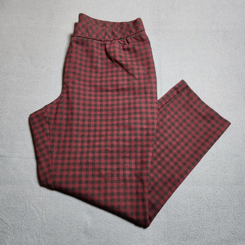 J. Jill Pants Women L Red Plaid Mid Rise Ponte Slim Leg Pull On